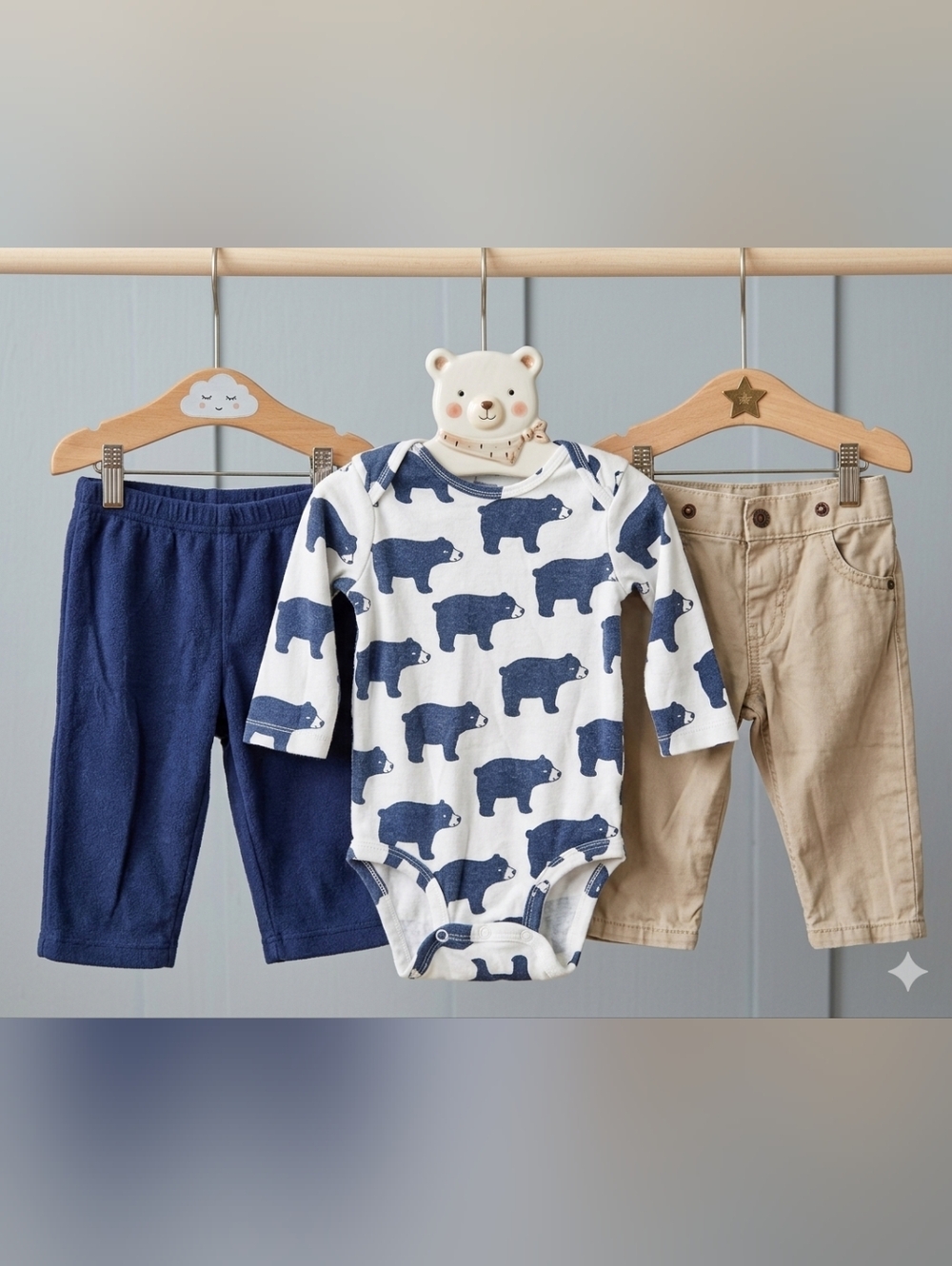 Carter's X Onesies Baby Boy 3pc Outfit Bundle- Bodysuit & Pants Size 6M-9M